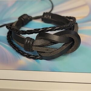 Black Leather 7" Bracelet Adjustable